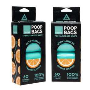 FuzzYard Dog Poop Bags W/ Handle + Orange Scented (60 Bags)