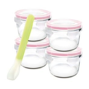 Glasslock 5 Piece Baby Food Round Glass Container Set with Silicone Spoon 165ml